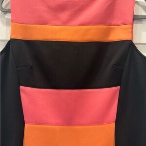 Maggy London Colorblock Midi Dress in Pink, Orange, Black
